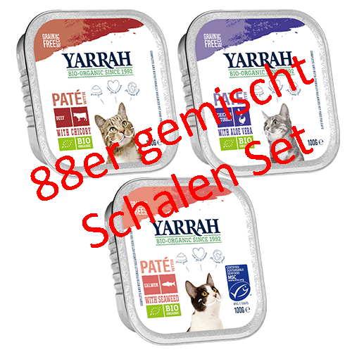 11er-Set Multi-Pack für Katzen verschiedene Sorten Bio Pate 8x100g (in weihnachtlicher Verpackung) Katze Nassfutter Yarrah