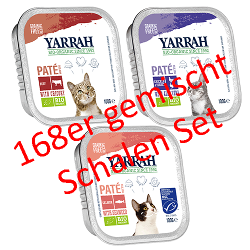 22er-Set Multi-Pack für Katzen verschiedene Sorten Bio Pate 8x100g (in weihnachtlicher Verpackung) Katze Nassfutter Yarrah