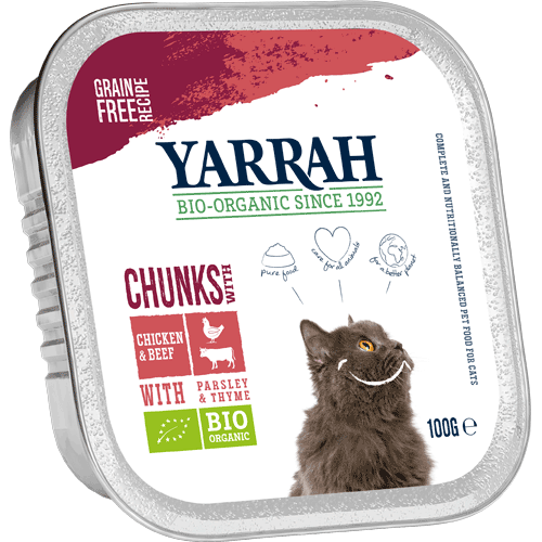Bio Bröckchen Huhn und Rind 100g Katze Nassfutter Yarrah
